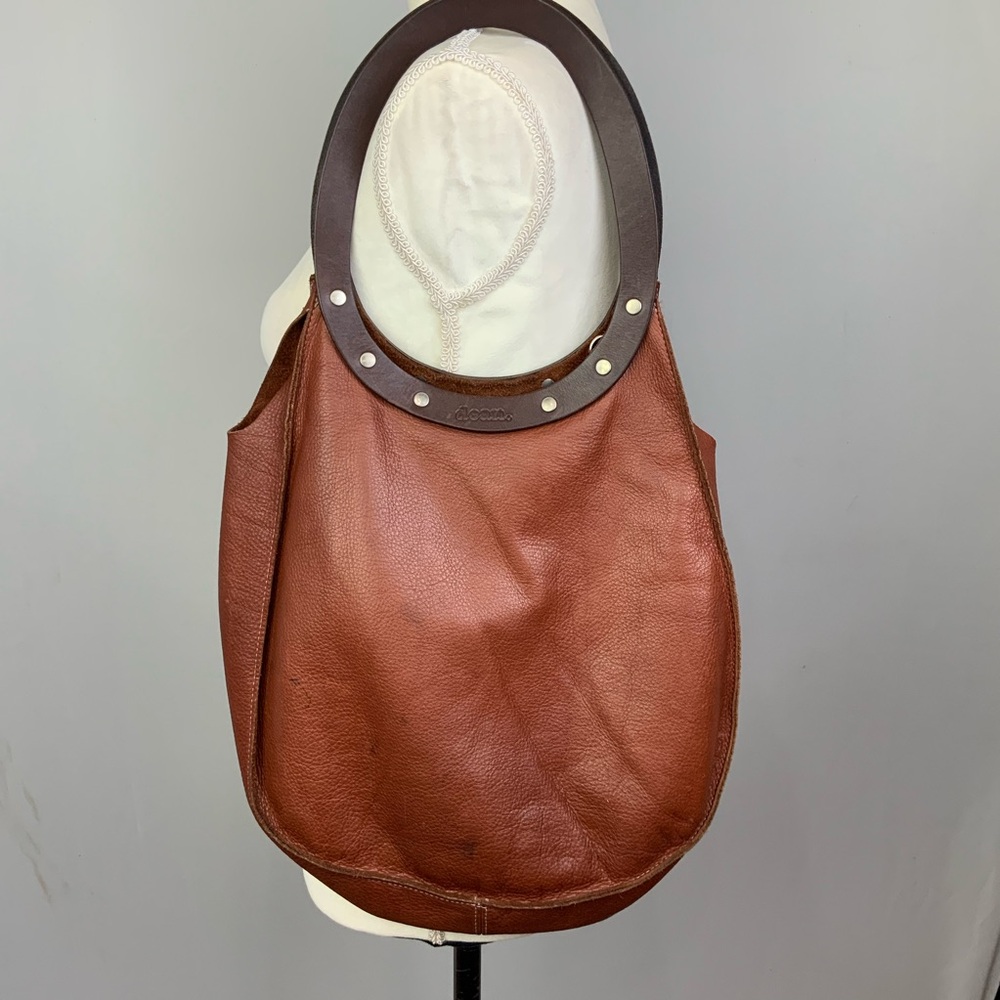 Anthropologie Dean Brown Leather Two Tone Round Strap Hobo Bag Purse Boho